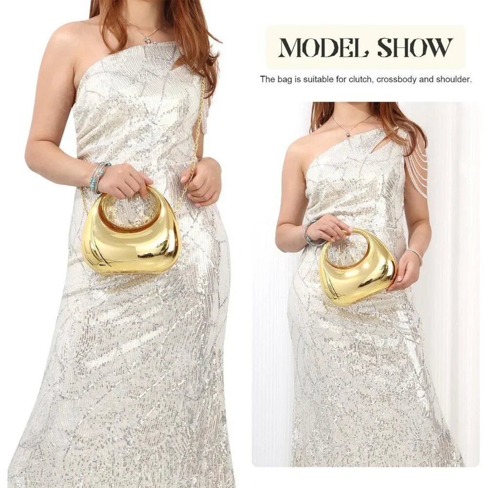Women's Gold Acrylic Roller Buckle Moon Shape Unique Top handle Crossbody Clutch